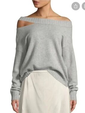 Vince Off Shoulder Pullover Sweater Gray Large Wool Cashmere